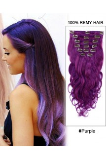16”  7pcs Purple Body Wave 100% Remy Hair Clip In Hair Extensions 16”  7pcs Purple Body Wave 100% Remy Hair Clip In Hair Extensions
